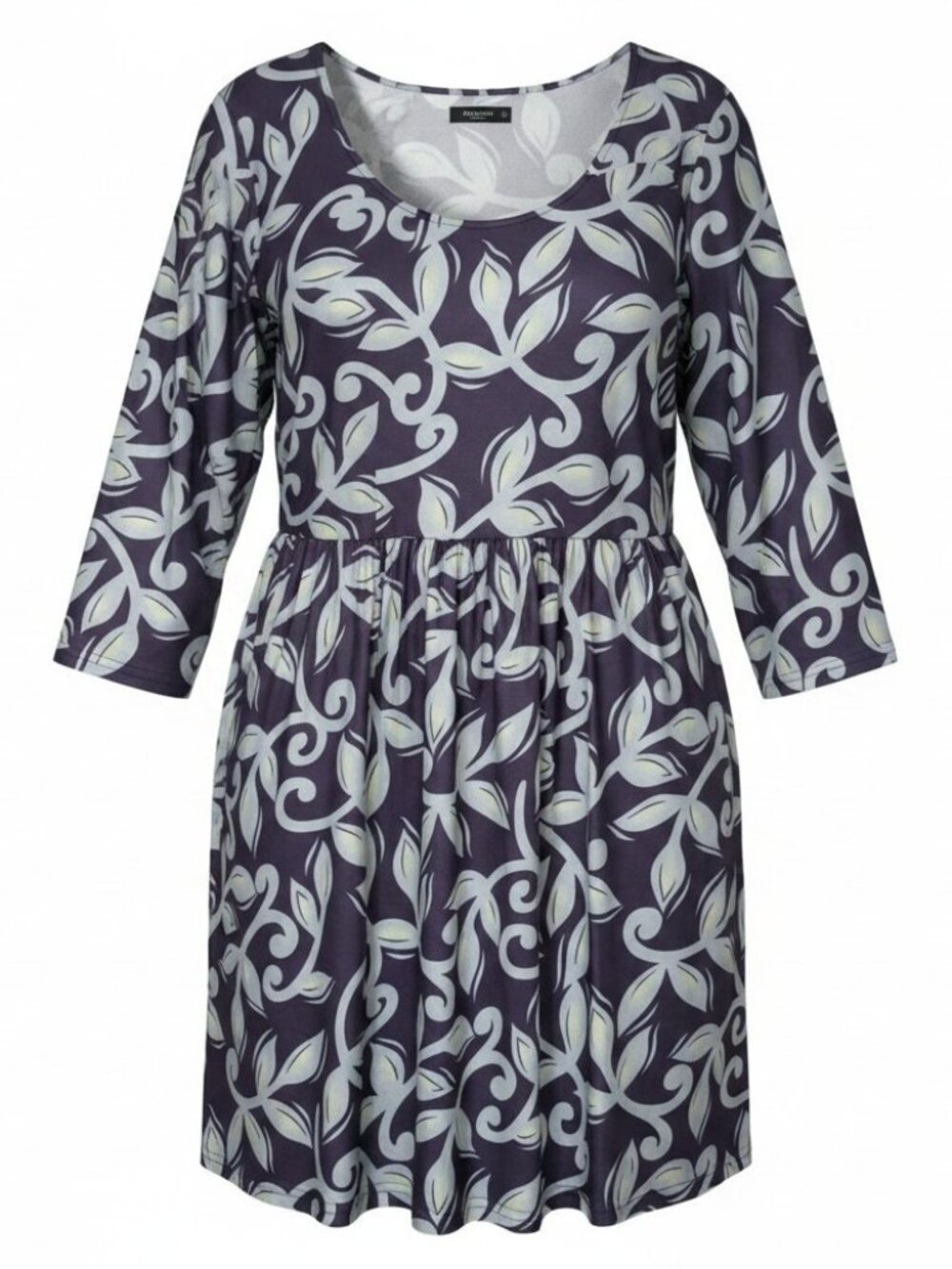 Reborn New York Dress Womens XL Purple Stretch Empire Waist Fit Flare 3/4 Sleeve